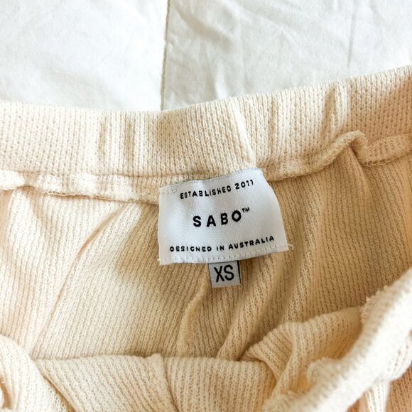 Sabo Cream Waffle Knit Lounge Shorts Size XS Drawstring Elastic Waist - Picture 5 of 7